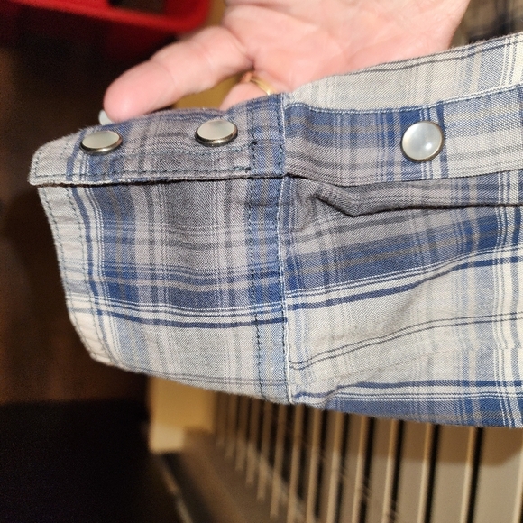 Harley Davidson Blue Cream Plaid Pearl Snap Long Sleeve Women's Shirt Medium - Picture 4 of 6